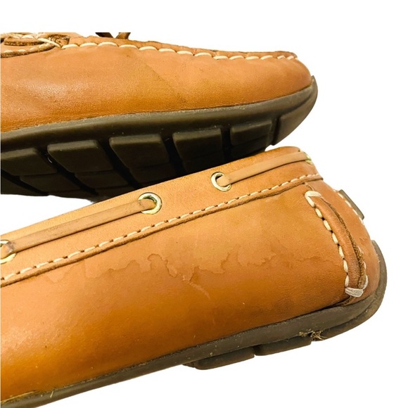 Clarks Mocc Boat 2 Tan Nubuck Leather Womens Slip On Moccasin Shoes SZ 8 - Picture 4 of 10